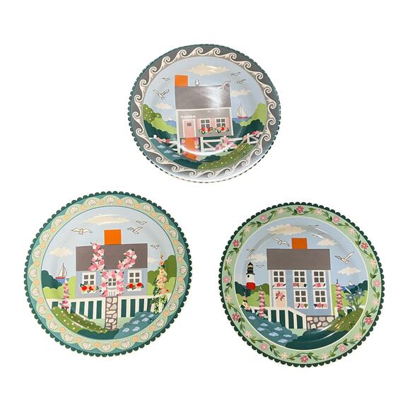 Sakura 3 Plate Set B C D Nantucket Salad Dessert Stoneware Scalloped Edge Floral - Picture 3 of 4